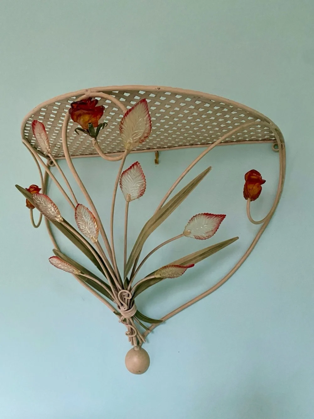 Vintage Tole Metal Floral Wall Shelf / Sconce